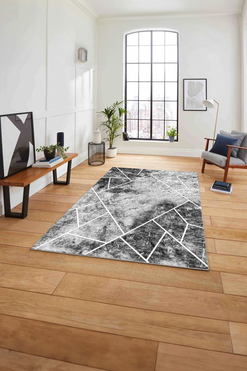 Baskılı Mermer Geometrik Desenli Kaymaz Taban Yıkanabilir Yolluk Mutfak Salon Halısı