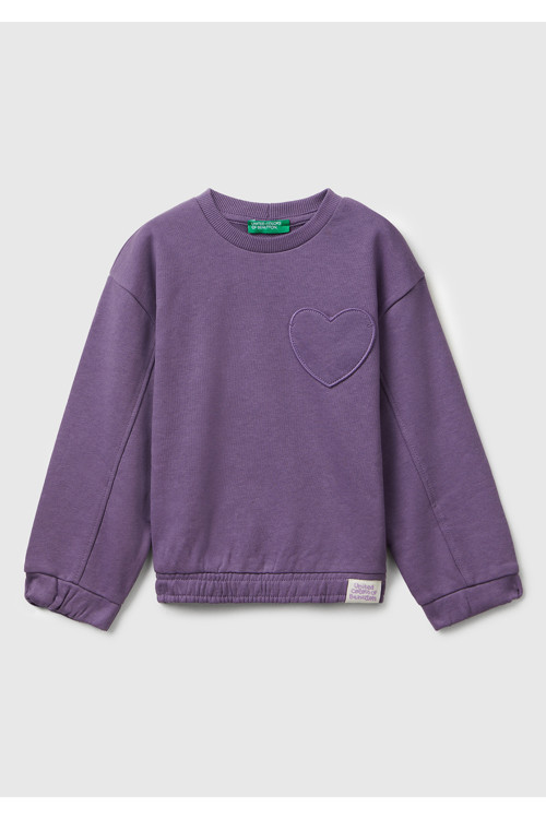 Kız Çocuk Mor Dikiş Detaylı Kalpli Yama Cepli Regular Fit Sweatshirt