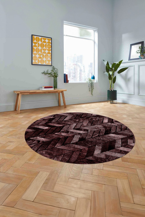 Baskılı Patchwork Çizgili Yıkanabilir Kaymaz Taban Yuvarlak Mutfak Salon Halısı
