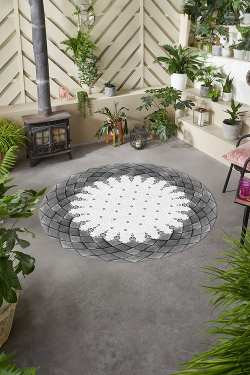 Baskılı Modern Geometrik Desenli Yıkanabilir Kaymaz Taban Yuvarlak Salon Halısı
