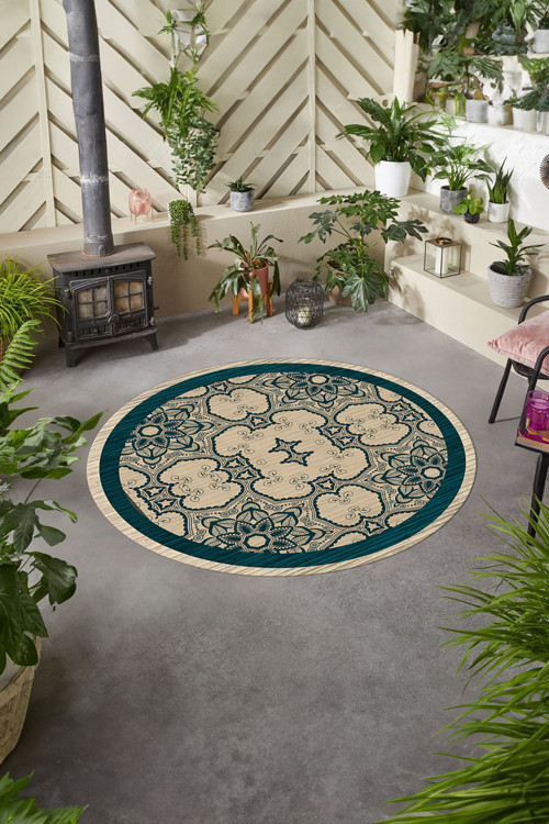 Baskılı Modern Desen Yıkanabilir Kaymaz Taban Yuvarlak Mutfak Salon Halısı