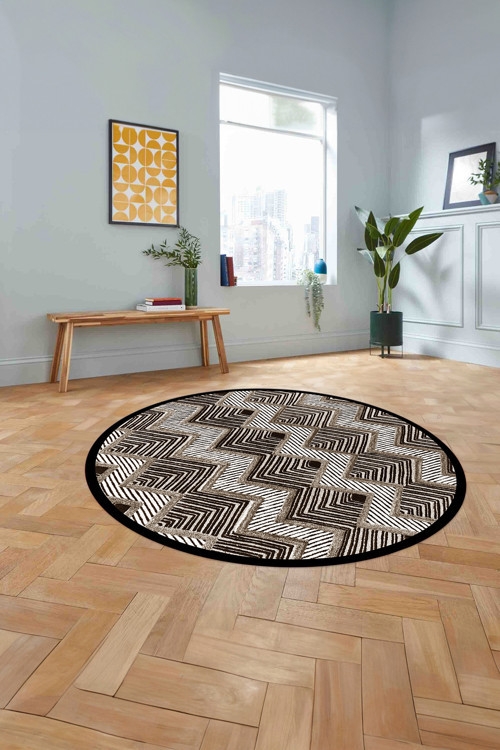 Baskılı Sade Kilim Desenli Yıkanabilir Kaymaz Taban Yuvarlak Mutfak Salon Halısı