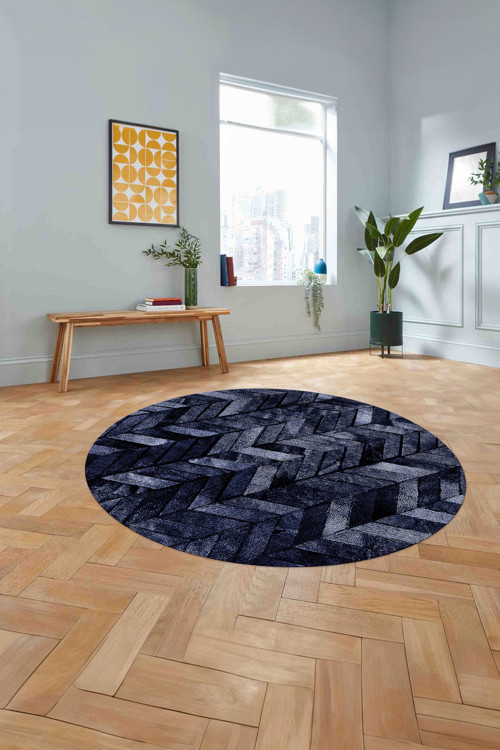 Baskılı Patchwork Çizgili Yıkanabilir Kaymaz Taban Yuvarlak Mutfak Salon Halısı