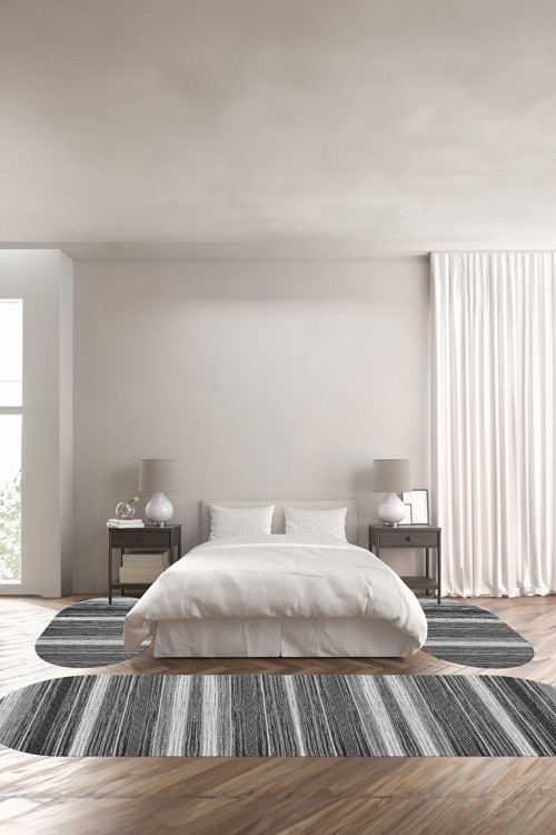 Baskılı Kaymaz Taban Yıkanabilir Modern Sade Desenli Oval Üçlü Yatak Odası