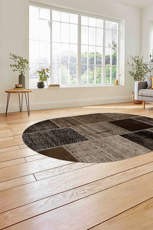 Baskılı Patchwork Etnik Görünümlü Yıkanabilir Kaymaz Oval Yolluk Mutfak Salon Halısı