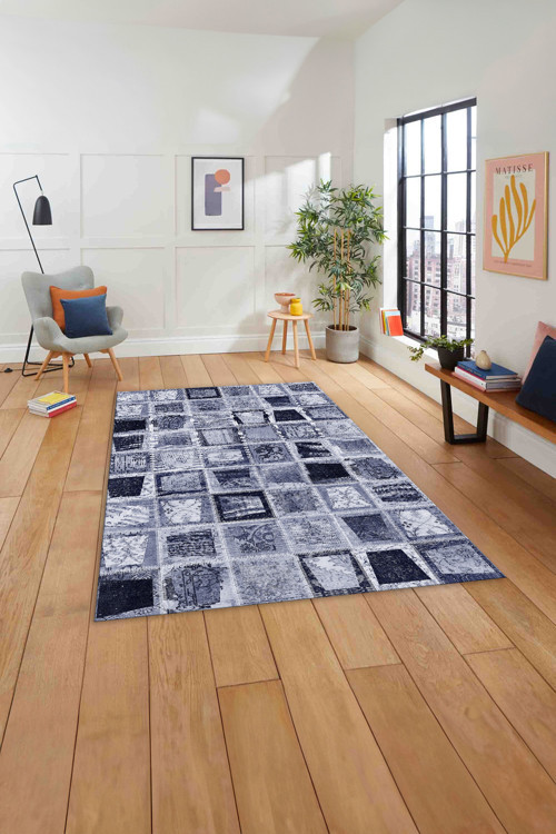 Baskılı Patchwork Yama Modeli Yıkanabilir Kaymaz Taban Yolluk Mutfak Salon Halısı
