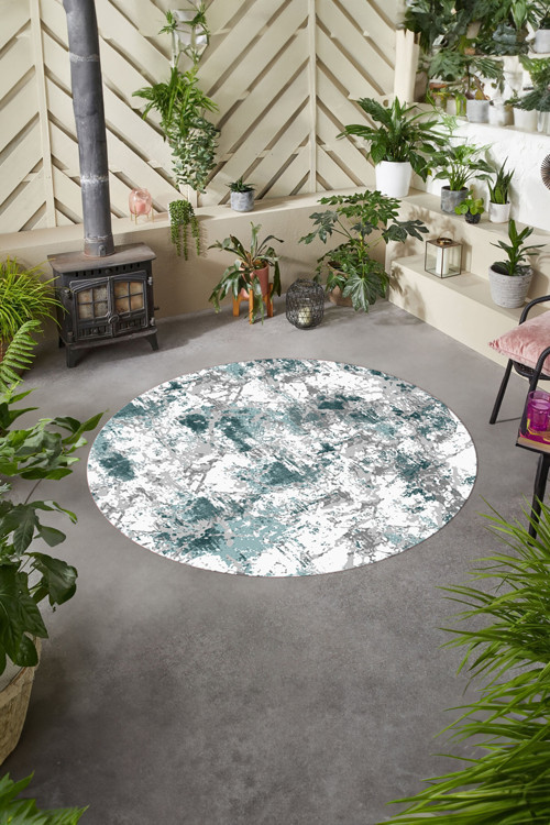 Dijital Baskılı Modern Motif Yıkanabilir Kaymaz Taban Yuvarlak Mutfak Salon Halısı