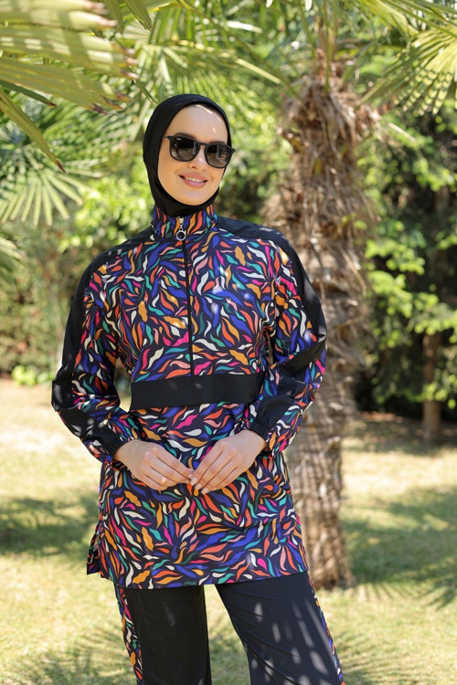 Tesettür Mayo Paraşüt Model Siyah Renkli Desenler
