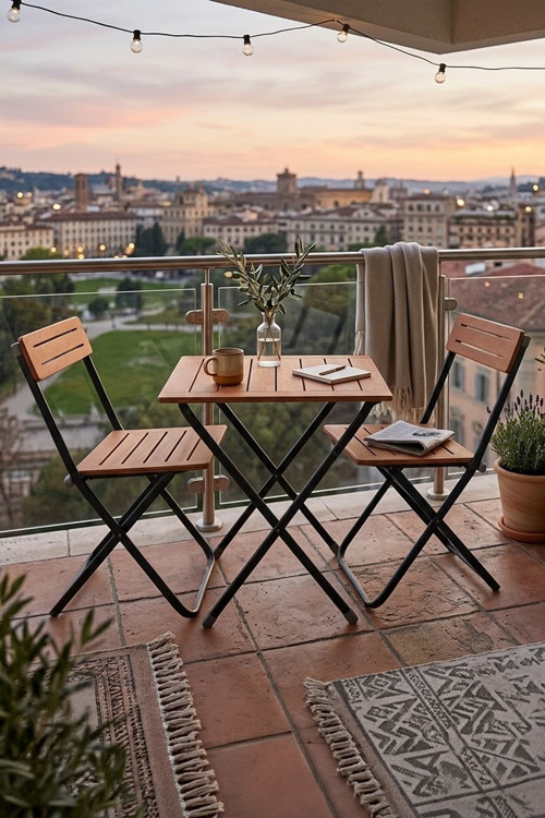 Ahşap Bahçe Balkon Teras Mutfak 3'lü Bistro Masa Seti Katlanır Masa Sandalye Takımı