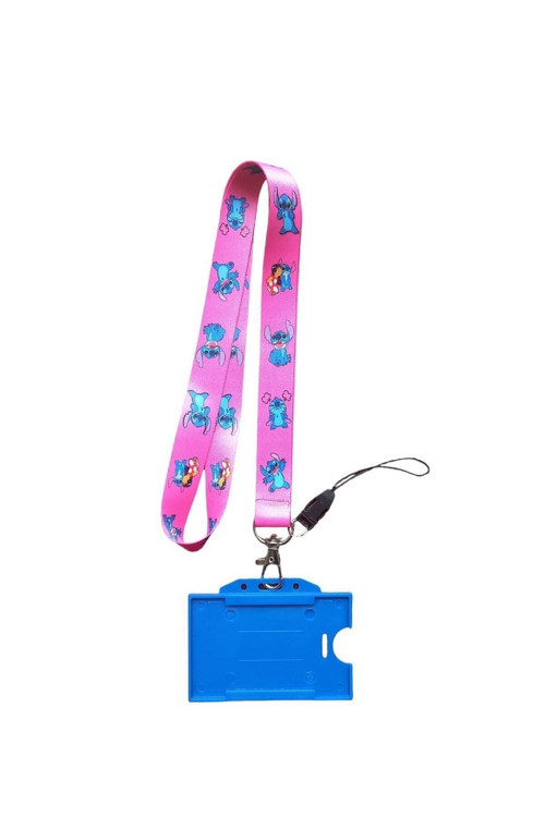 Lilo Ve Stitch Pembe Kart Askı Ipi; Yaka Askı Ipi, Boyun Askı, Telefon Askı Aparatı, Mavi Kartlık