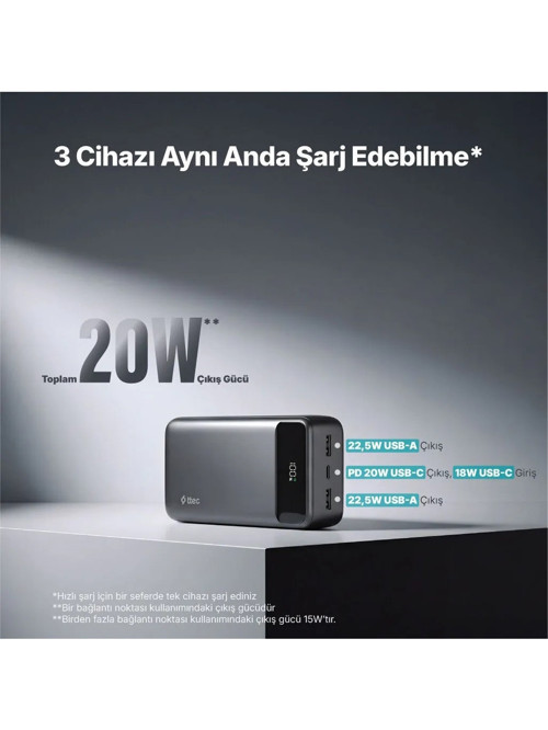 Ttec ReCharger Ultra LCD 30.000mAh PD 20W Taşınabilir Hızlı Şarj Aleti/Powerbank - 2BB270S 4