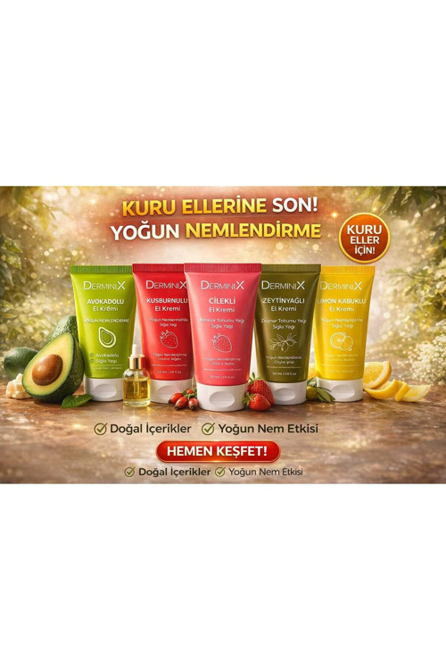 El Kremi Seti 5'li 50 ml – Avokado, Çilek, Kuşburnu, Zeytinyağı, Limon Yoğun Nem
