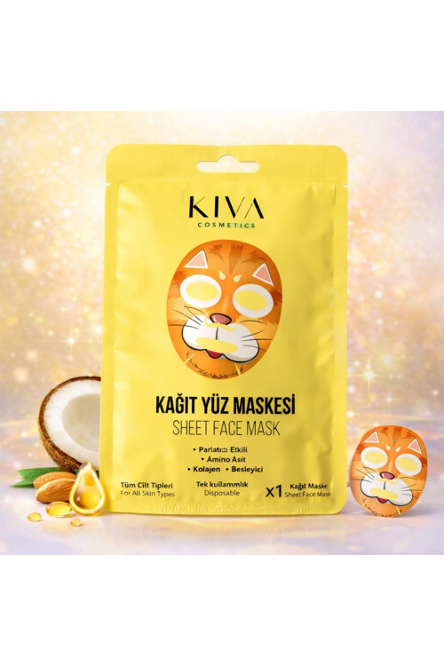 Kedi Kağıt Yüz Maskesi Kolajen Amino Asit Parlatıcı Sheet Face Mask