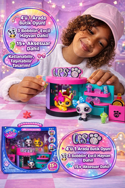 Littlest Pet Shop Spin & Style Boutique 4'ü 1 Arada 3 Figür 15+ Aksesuar Butik Oyun Seti Taşınabilir