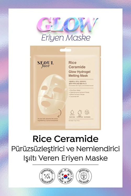 Seoul Face Pirinç Seramid Hidrojel Nemlendrici Eriyen Kore Maske 34 gr 3 Adet