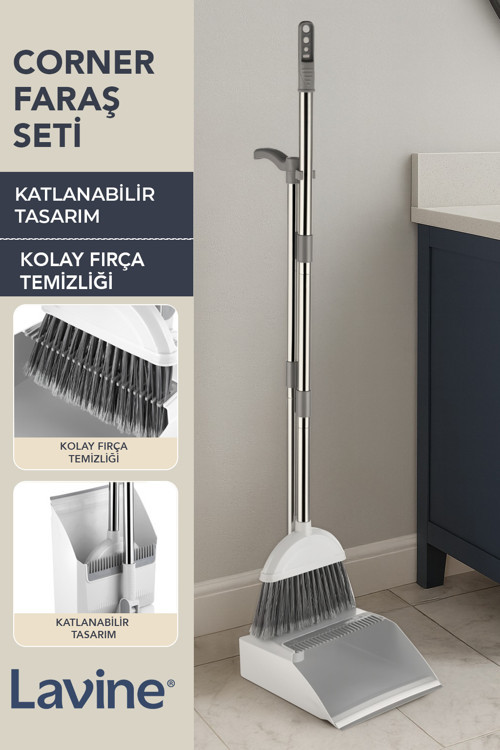Cool Mop Corner Saplı Faraş Seti Katlanabilir Fırça Temizleme Taraklı Paslanmaz Çelik Saplı