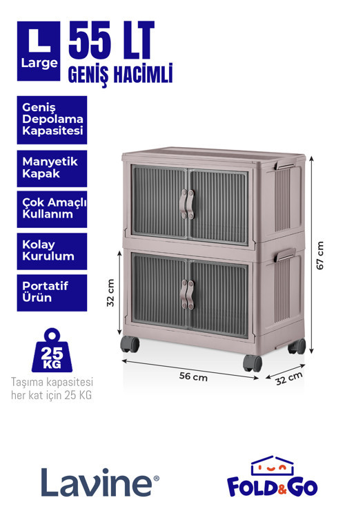 Fold&Go 2Li Portatif Organizer Tekerlekli Dolap Çok Amaçlı Mıknatıs Kapaklı Katlanır