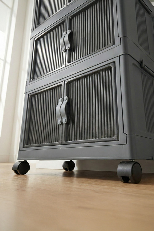 ”MEDIUM” 4 Katlı Portatif Dolap Organizer 30LT Çok Amaçlı Mıknatıs Kapaklı, Katlanır, Tekerlekli