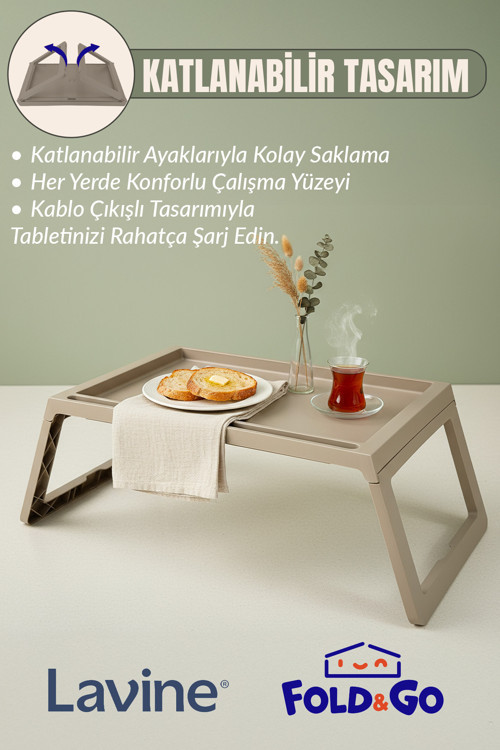 Lavine Fold&Go Katlanır Sehpa Tablet - Bilgisayar Sehpası Yatak Üstü Kahvaltı Masası