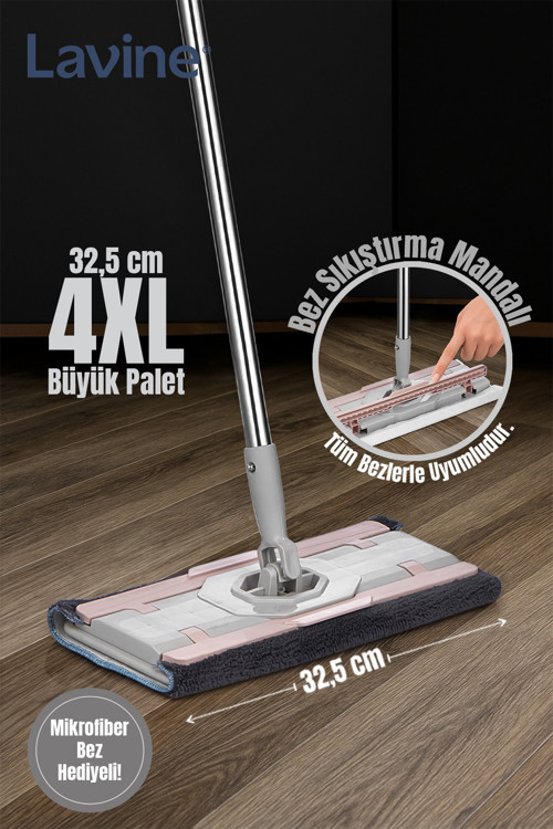 Lavine Yengeç Mop Temizlik Seti Klipsli Mandallı Mop Çift Taraflı Mikrofiber Bez