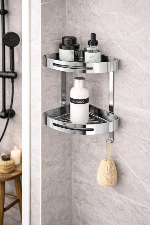 Banyo Köşe Rafı İkili Paslanmaz Çelik