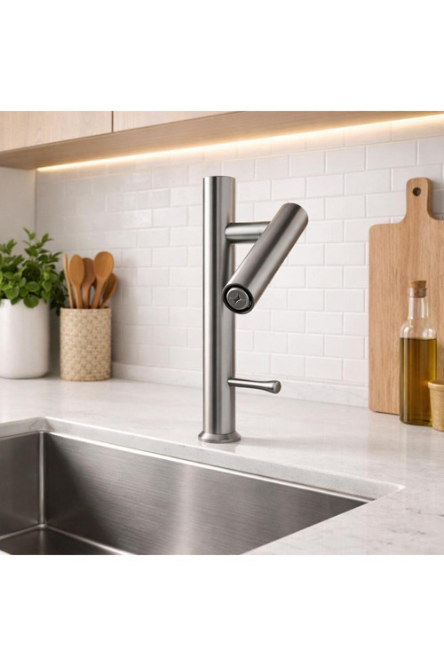 Modern Mutfak Eviye Çanak Bataryası Hareketli Tek Kollu Şık Minimal Mikrofon Tasarım