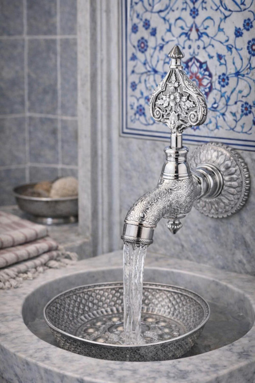 İşlemeli Perlatörlü Duvar Tipi Hamam Kurna Osmanlı Musluğu Krom