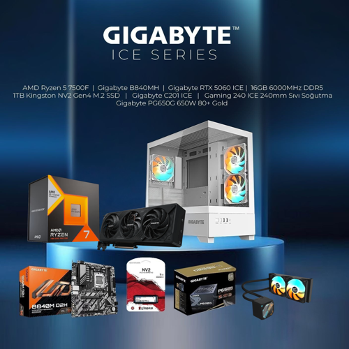 Paket 7800X3D|B840M H|16GB 6000MHZ|1TB GEN4 KINGSTON| 5070|GIGABYTE C201 ICE KASA|GAMING 240 ICE 240MM