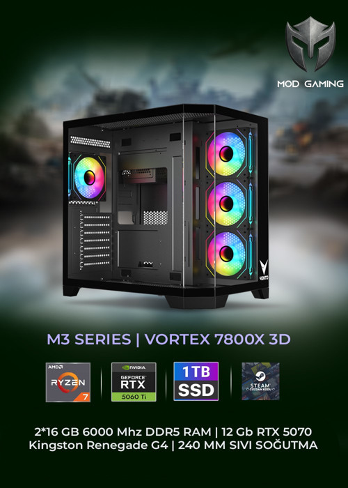 VORTEX MG-V18B AMD Ryzen 7 7800X3D RTX5060Ti 16GB 32GB RAM 1 TB SSD Oyuncu OEM PAKET