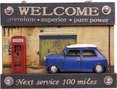 Dekoratif Metal Kapı Yazısı Araba ve Telefon Kulübesi Dekorlu