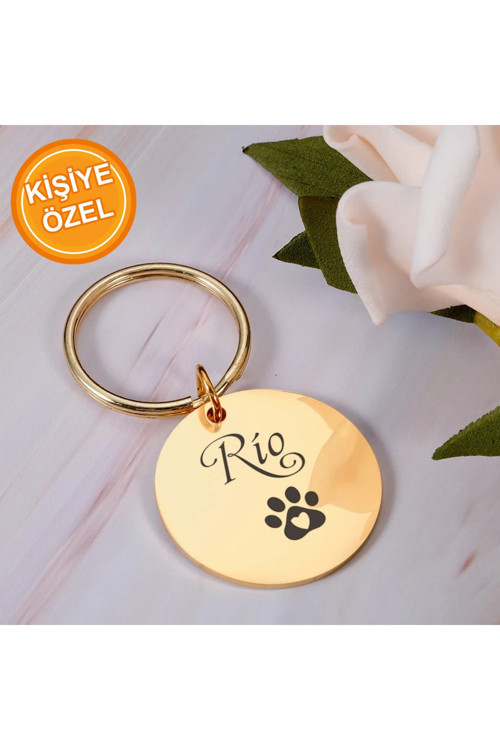 Isme Özel Çelik Kedi Köpek Isimlik Künyesi Gold