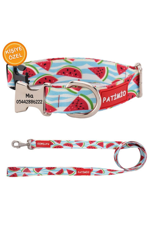 Watermelon Isimli Köpek Tasması Ve Gezdirme Seti, Köpek Künyesi, Köpek Isimlik, Isme Özel Tasma