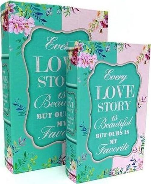 Kutu Kitap Love Story 2'li Set Kitap Kutusu Dekoratif Hediyelik