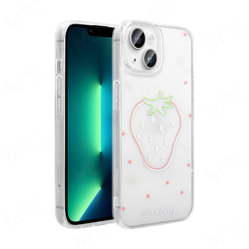 iPhone 14 Kılıf Şeffaf Figürlü Folk Sert Kılıf Çilek
