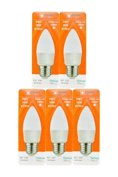 (5 Adet) Osaka 9W (70W) Beyaz Işık E27 Duylu (Kalın Duy) Led Ampul