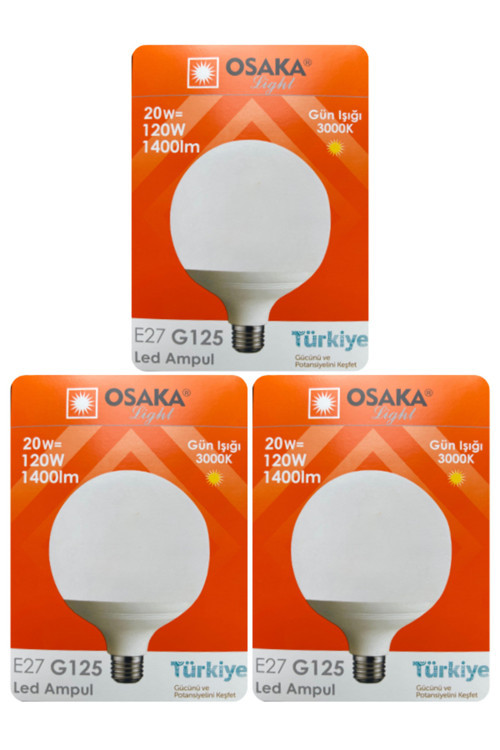 (3 Adet) 20W (120W) 3000K (Sarı Işık) E27 Duylu (Kalın Duy) Glop Led Ampul