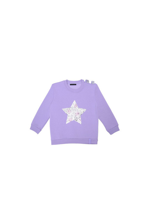 Kız Çocuk Sweatshirt Lila Pul Payet İşlemeli Şardonlu Omuz Detaylı