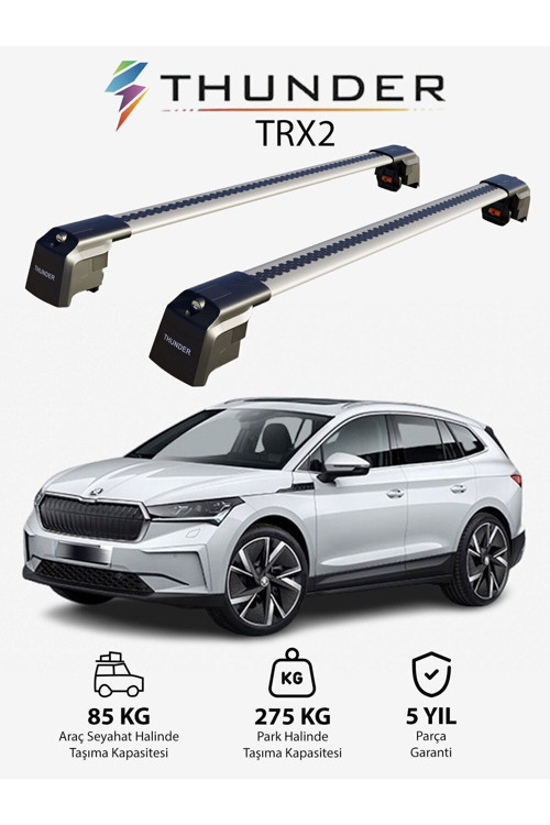SKODA ENYAQ iV 2020-Sonrası TRX2 Thunder Carrier Kilitli Ara Atkı Taşıyıcı Tavan Barı Gri