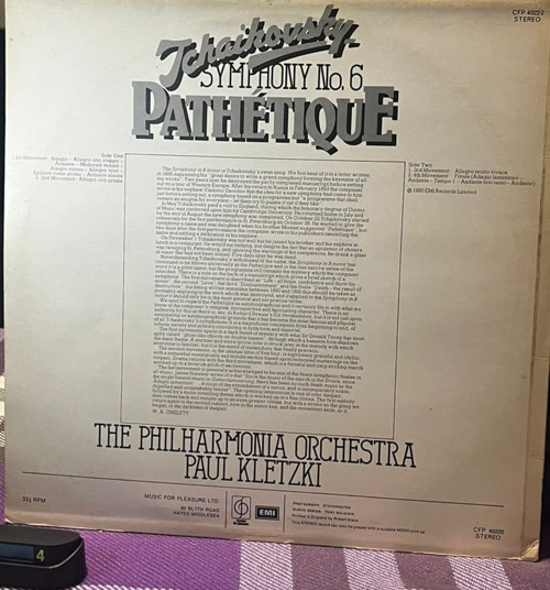 Tchaikovsky - Symphony No. 6 "Pathétique" - Paul Kletzki / Philharmonia Orchestra - Classics For Pleasure (CFP 40220) UK Baskı LP