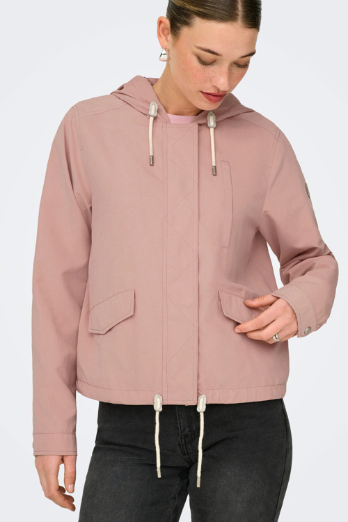 Onlskylar Büzgülü Regular Fit Kapüşonlu Mevsimlik Bayan Mont 15218613 PEMBE