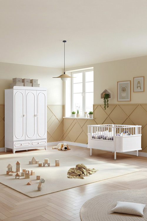 Soft Çocuk Odası Takımı, Soft 3 Kapaklı Dolap, Yıldız Büyüyen Beşik - Beyaz