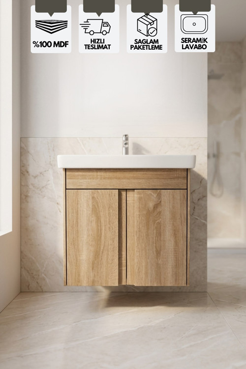 Magma Sonomo 50 Cm, Lavabolu Alt Banyo Dolabı, Kapaklı Banyo Dolabı, Seramik Lavabo Dahil Sonomo Mdf