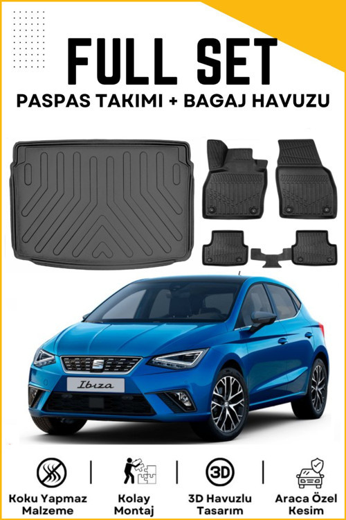 Seat İbiza 2025 Model Üst Birebir Uyumlu Bagaj Havuzu+Paspas Seti