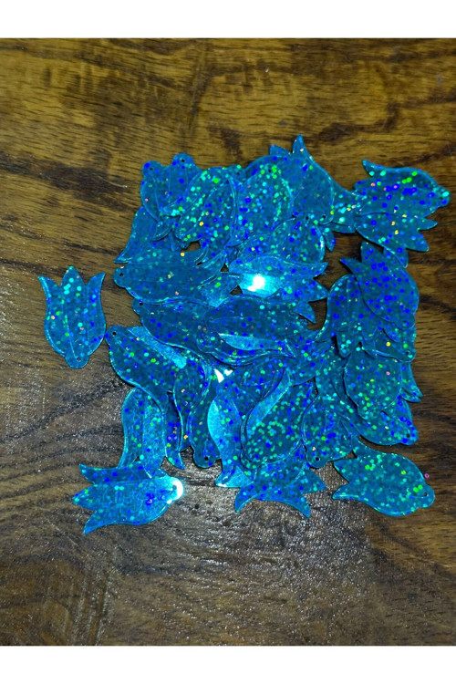 50 Adet Lazer Kesim Lale Pul Payet Çanta Pulu 2x1 Cm TURKUAZ