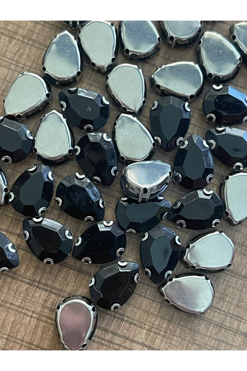 1 Cm 2 Mm Kristal Siyah Renk Kasalı Dikme Damla Taş Boncuk 50 Adet