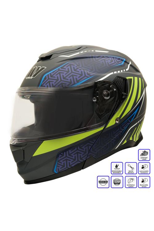 GP MY HELMET MKS002-RGBY Güneş Vizörlü Şeffaf Çene Açılır Motosiklet Kaskı