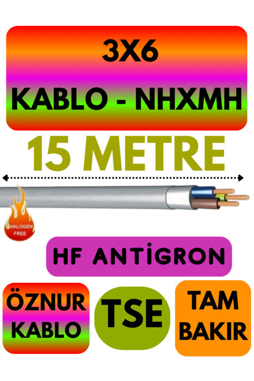 Öznur 3X6 NHXMH (ALEV İLETMEZ) Kablo Metre Seçenekli (Gri) 15 METRE