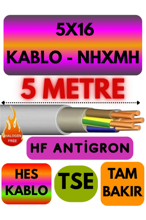HES 5X16 NHXMH (ALEV İLETMEZ) Kablo Metre Seçenekli (Gri) 5 METRE