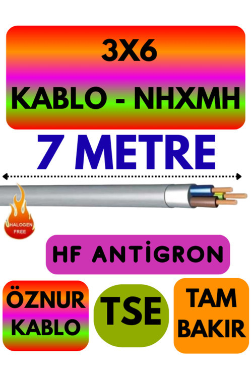 Öznur 3X6 NHXMH (ALEV İLETMEZ) Kablo Metre Seçenekli (Gri) 7 METRE