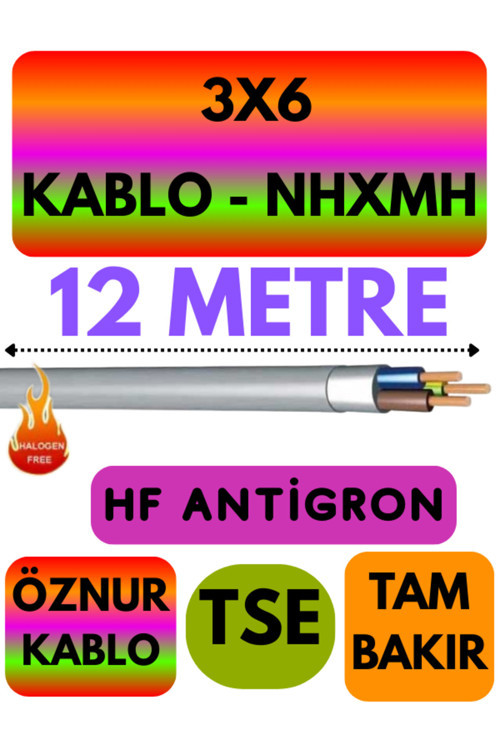Öznur 3X6 NHXMH (ALEV İLETMEZ) Kablo Metre Seçenekli (Gri) 12 METRE